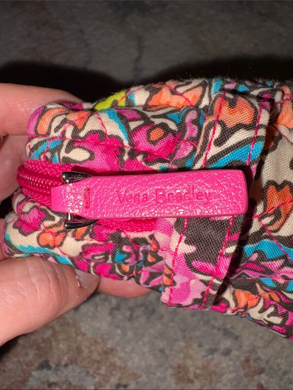 Vera Bradley Pink Floral Quilted Cosmetic Pouch with Teal & Orange Accents